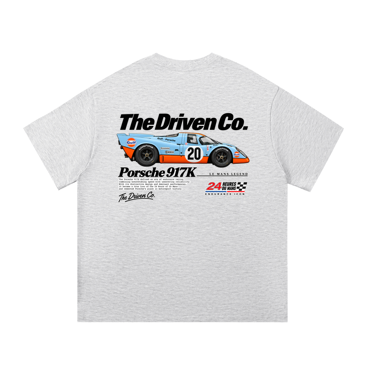Porsche 917K Endurance Racing Graphic T-Shirt — White Grey — back