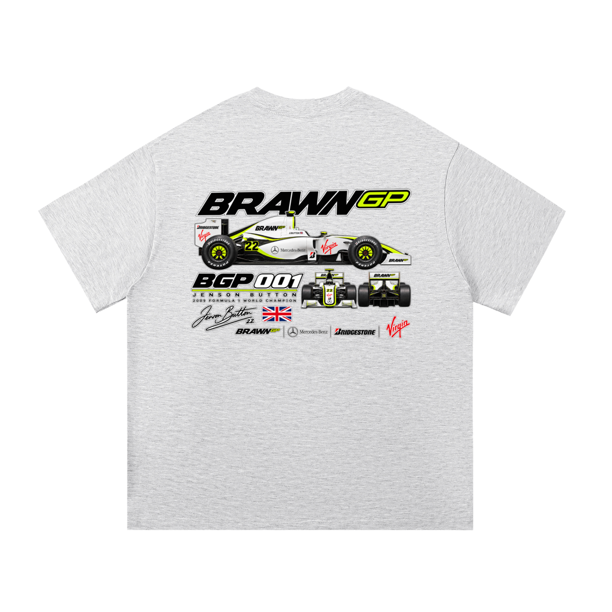 Brawn GP BGP 001 Racing Graphic T-Shirt — White Grey — back
