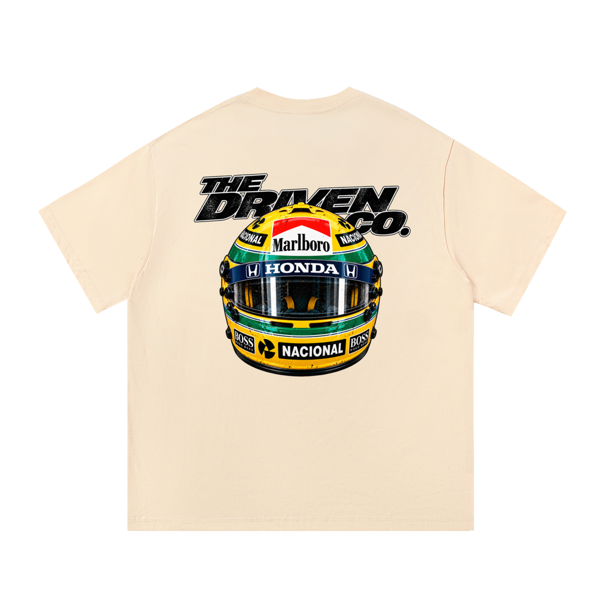 Ayrton Senna Helmet Graphic T-Shirt — Apricot — back