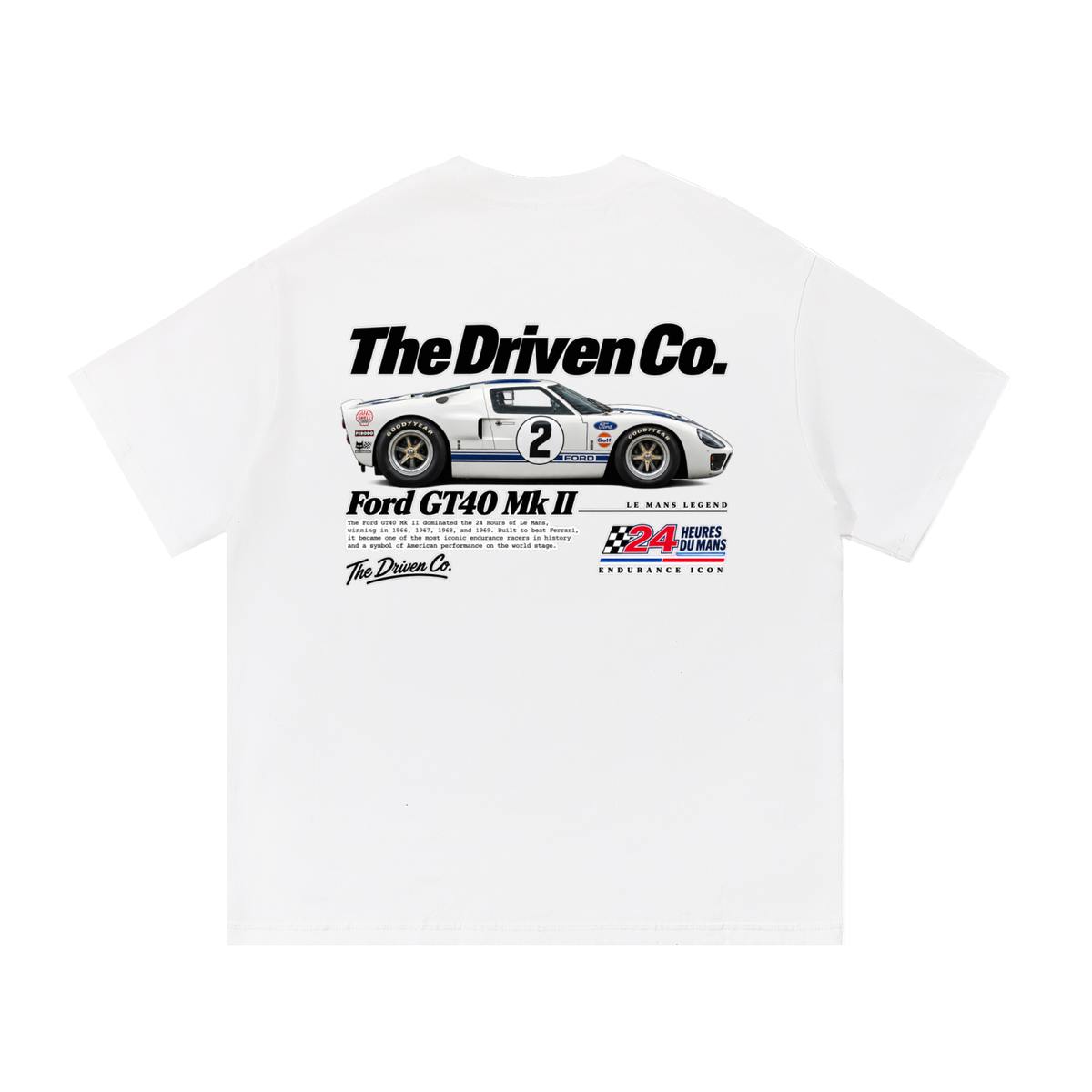 Ford GT40 Mk II Endurance Racing Graphic T-Shirt — White — back