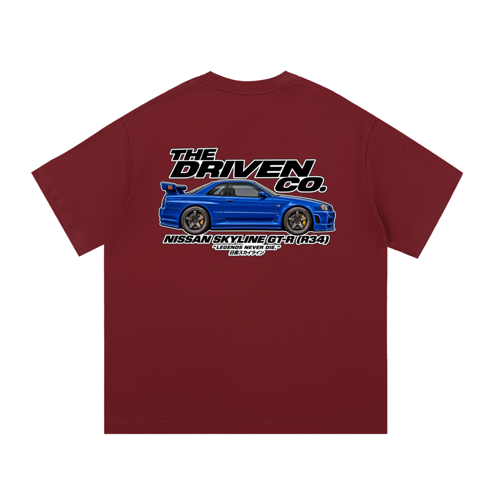 Nissan Skyline GT-R R34 Graphic T-Shirt — Wine Red — back