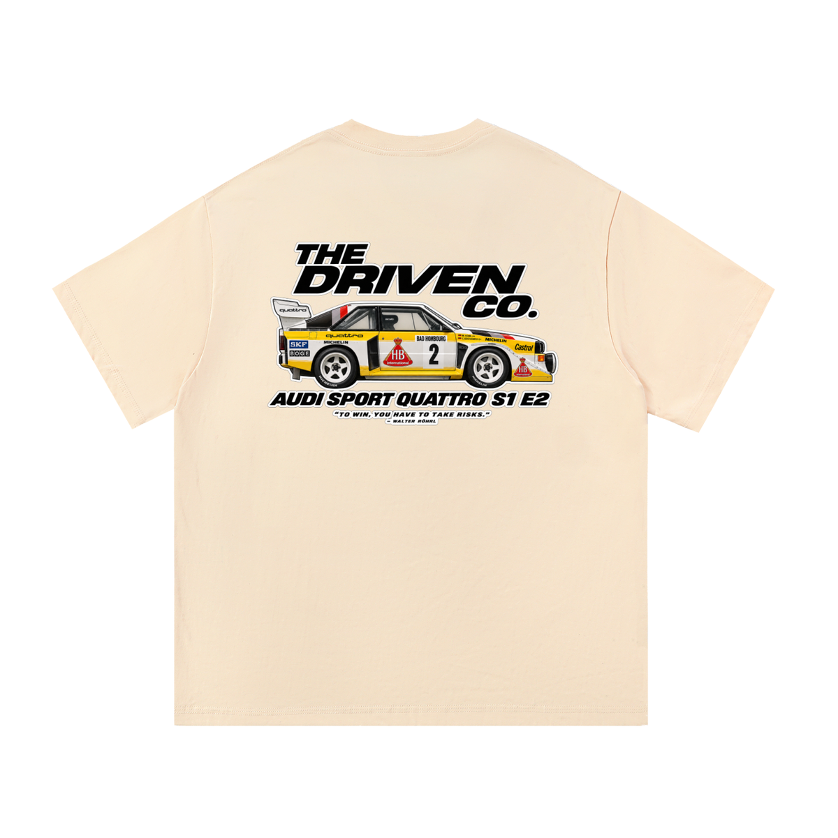 Audi Sport Quattro S1 E2 Rally Graphic T-Shirt — Apricot — back