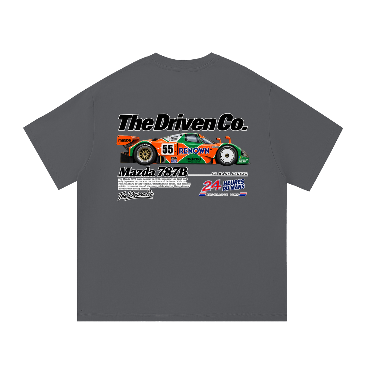 Mazda 787B Endurance Racing Graphic T-Shirt — Dark Grey — back