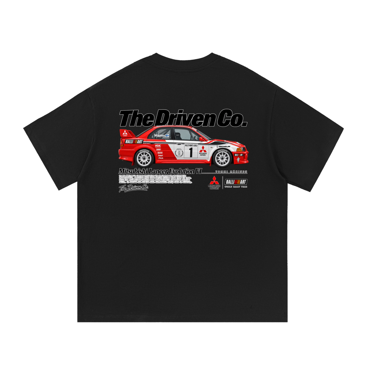 Mitsubishi Lancer Evolution Rally Graphic T-Shirt — Black — back