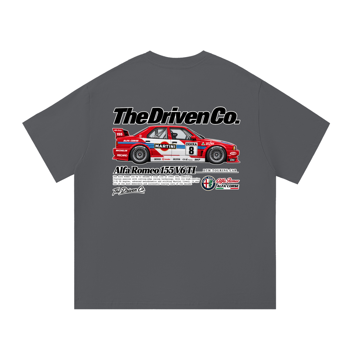 Alfa Romeo 155 Touring Car Graphic T-Shirt — Dark Grey — back
