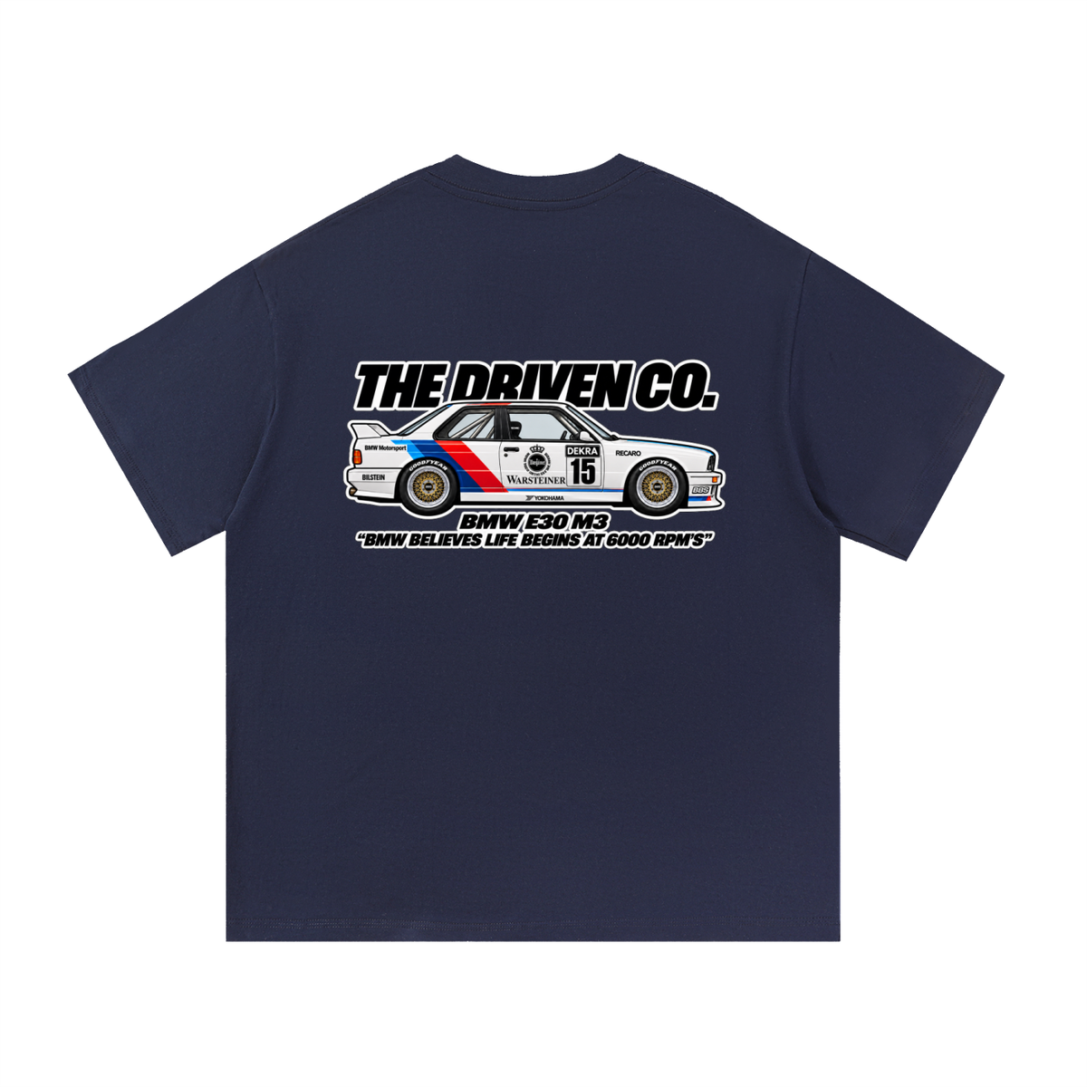 BMW E30 M3 Touring Car Graphic T-Shirt — Navy Blue — back