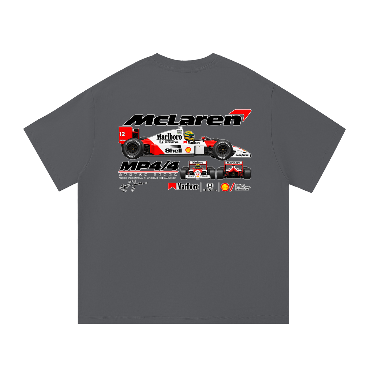 McLaren MP4/4 Racing Graphic T-Shirt — Dark Grey — back
