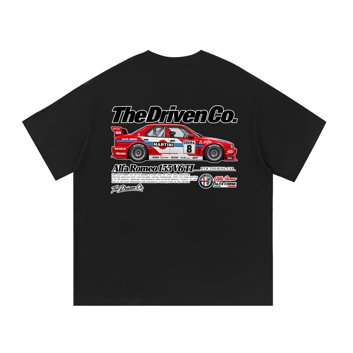 Alfa Romeo 155 Touring Car Graphic T-Shirt — Black — back