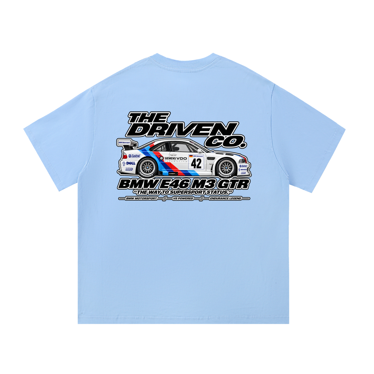 BMW E46 M3 GTR Racing Graphic T-Shirt — Blue — back