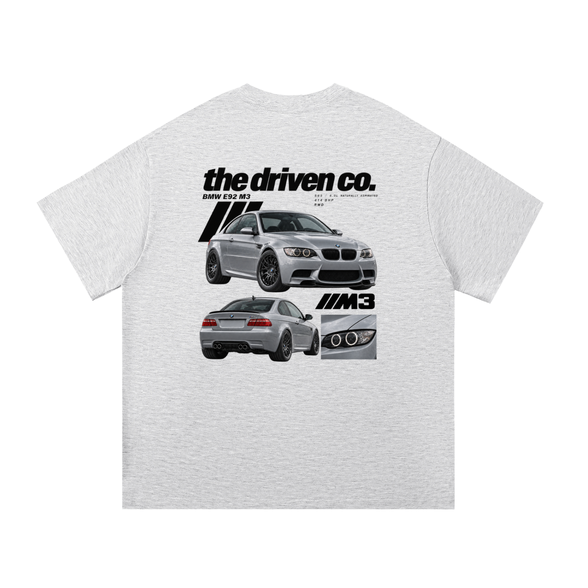BMW E92 M3 Graphic T-Shirt — White Grey — back