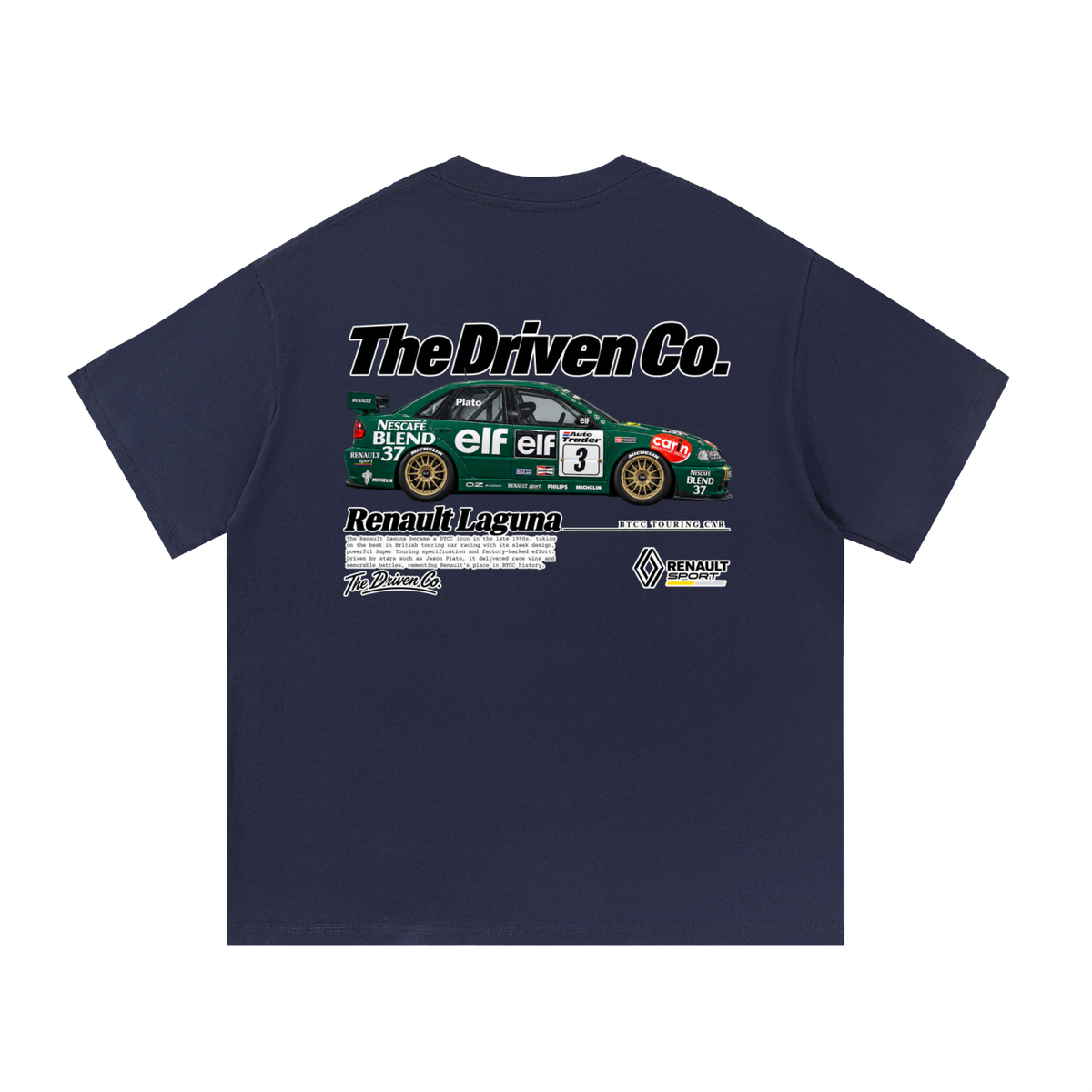 Renault Laguna Green Touring Car Graphic T-Shirt — Navy Blue — back