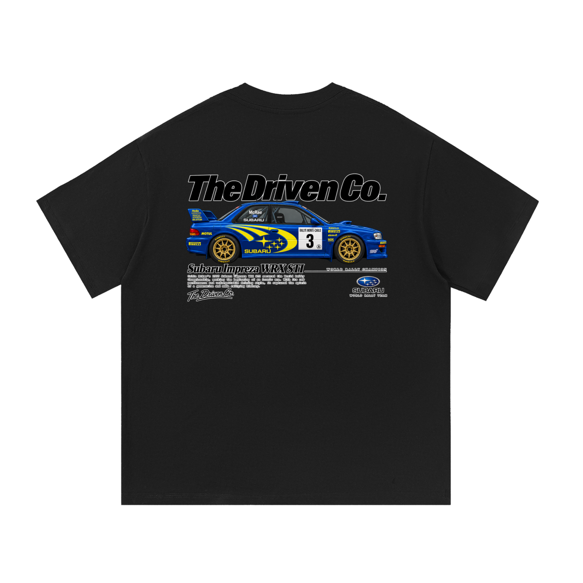Subaru Impreza WRX STI Rally Graphic T-Shirt — Black — back