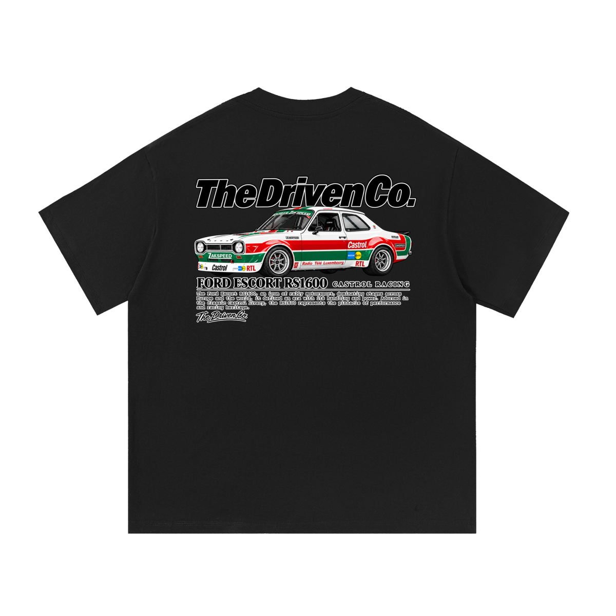 Ford Escort RS1600 Rally Graphic T-Shirt — Black — back