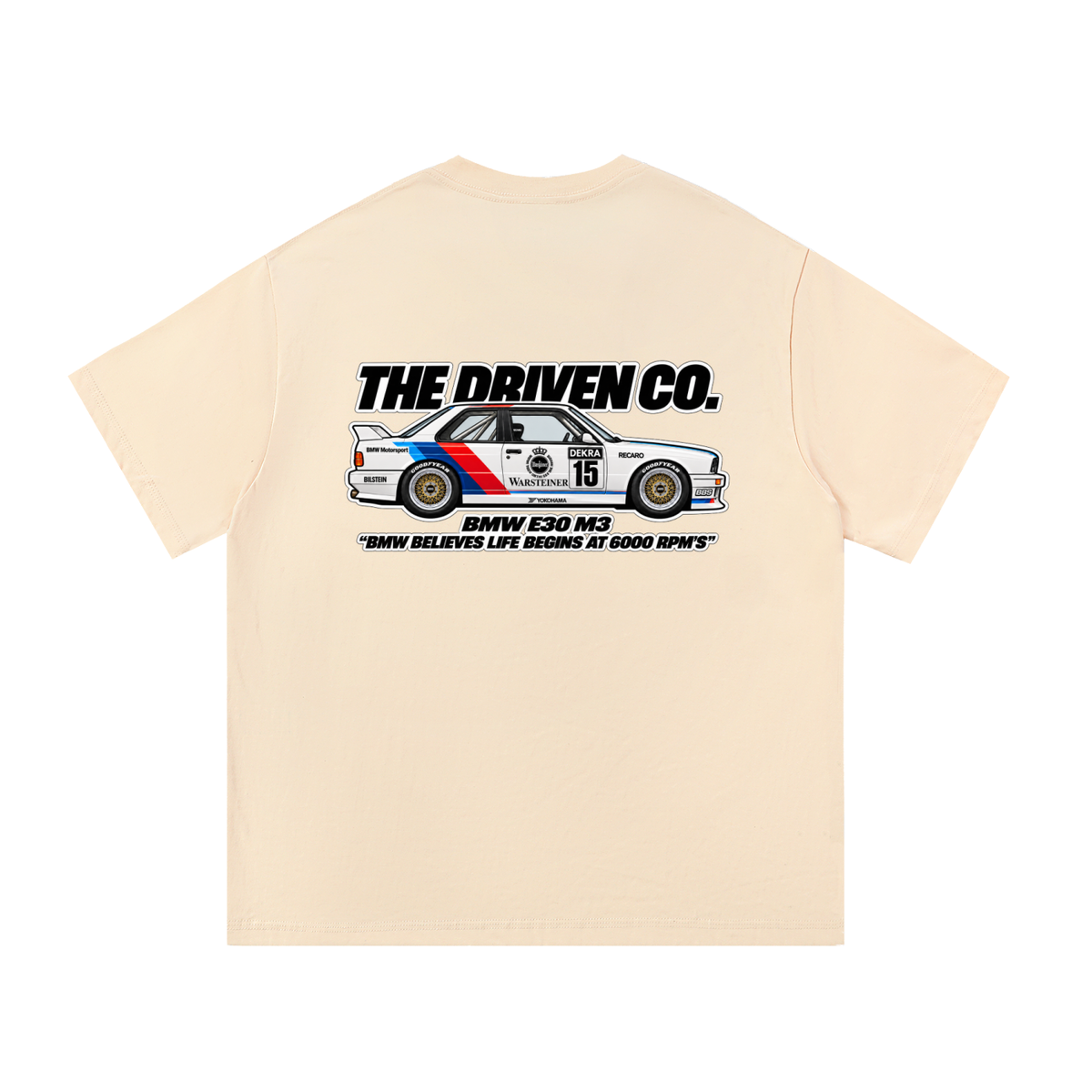 BMW E30 M3 Touring Car Graphic T-Shirt — Apricot — back