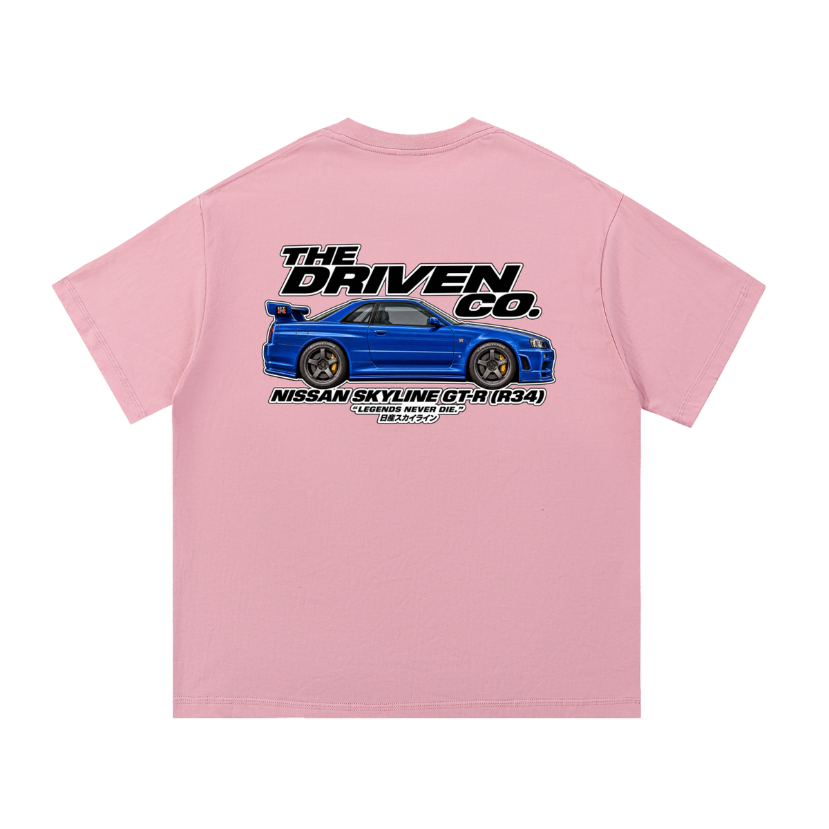 Nissan Skyline GT-R R34 Graphic T-Shirt — Pink — back