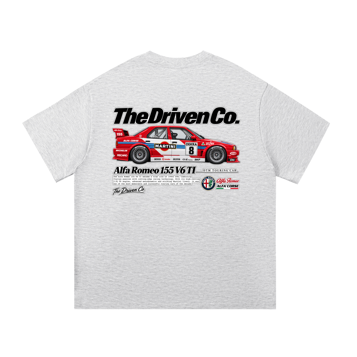 Alfa Romeo 155 Touring Car Graphic T-Shirt — White Grey — back