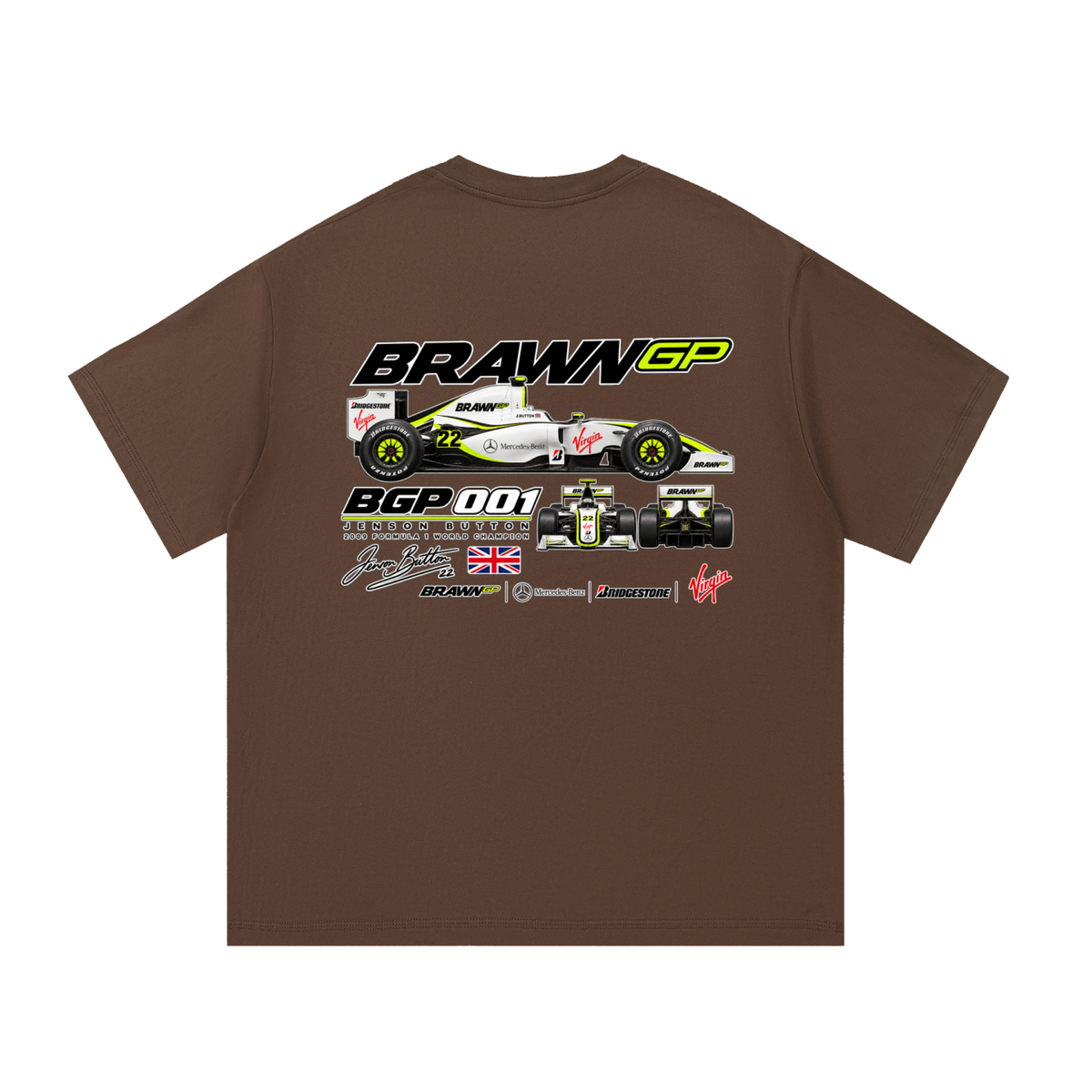 Brawn GP BGP 001 Racing Graphic T-Shirt — Coffee — back