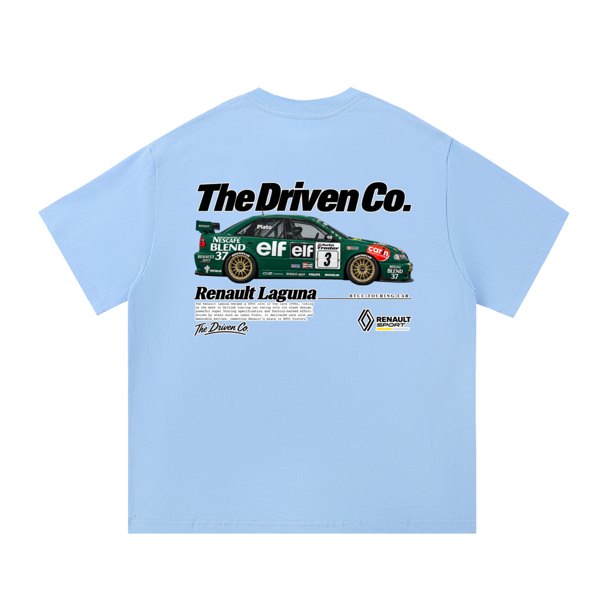 Renault Laguna Green Touring Car Graphic T-Shirt — Blue — back