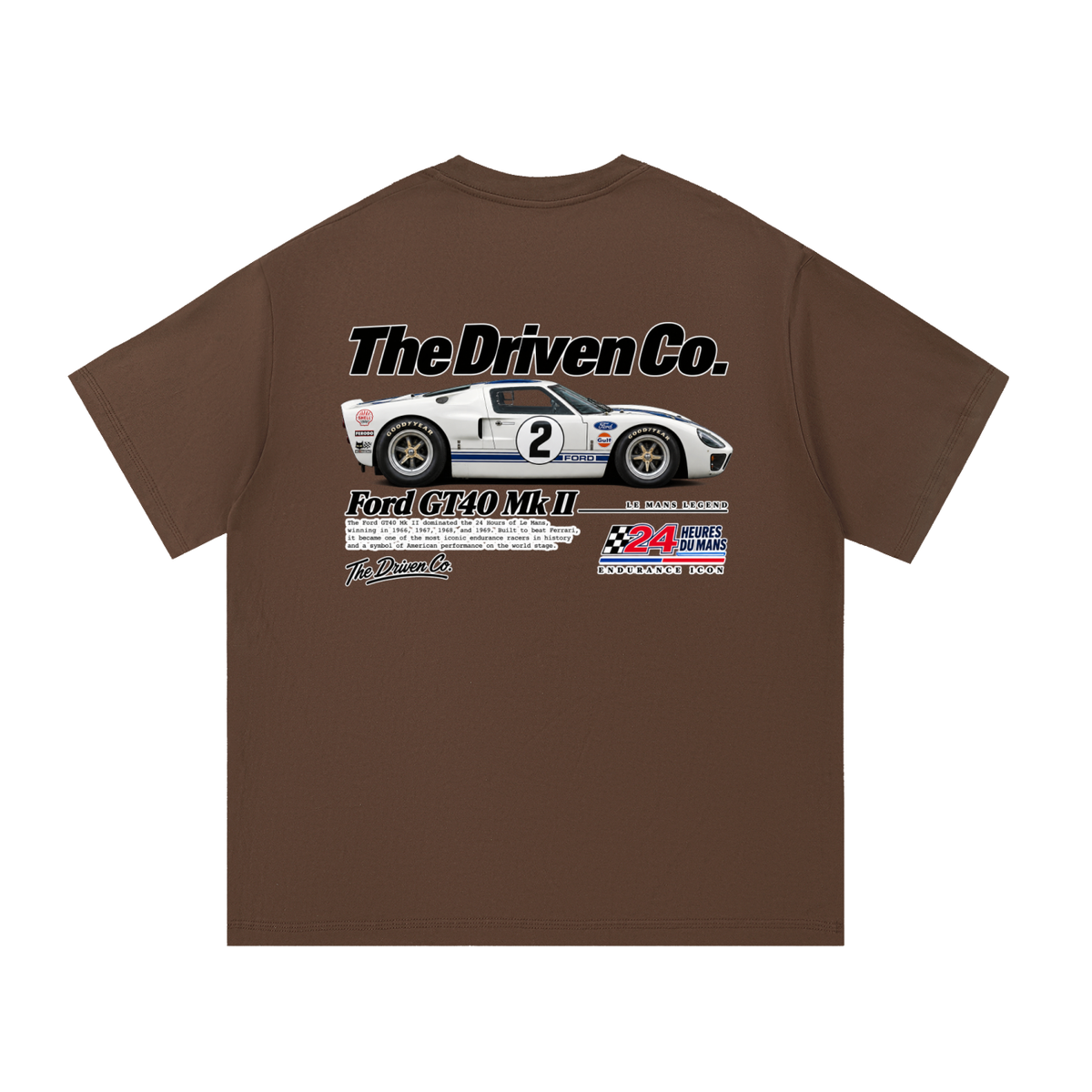 Ford GT40 Mk II Endurance Racing Graphic T-Shirt — Coffee — back