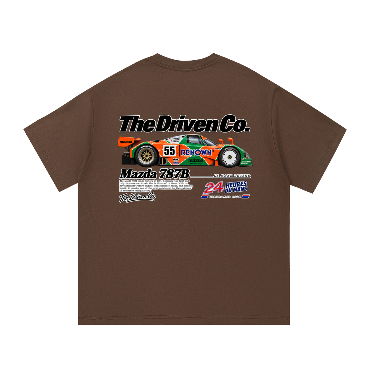 Mazda 787B Endurance Racing Graphic T-Shirt — Coffee — back