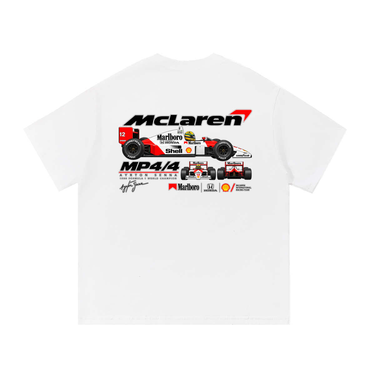 McLaren MP4/4 Racing Graphic T-Shirt — White — back