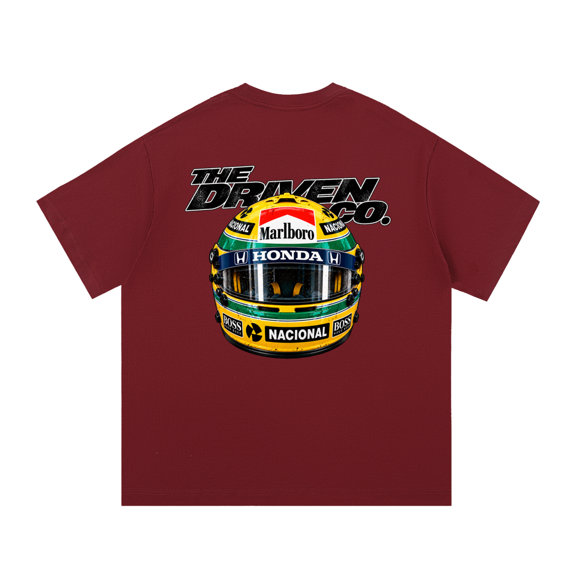 Ayrton Senna Helmet Graphic T-Shirt — Wine Red — back