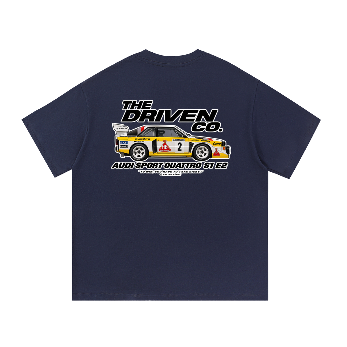 Audi Sport Quattro S1 E2 Rally Graphic T-Shirt — Navy Blue — back