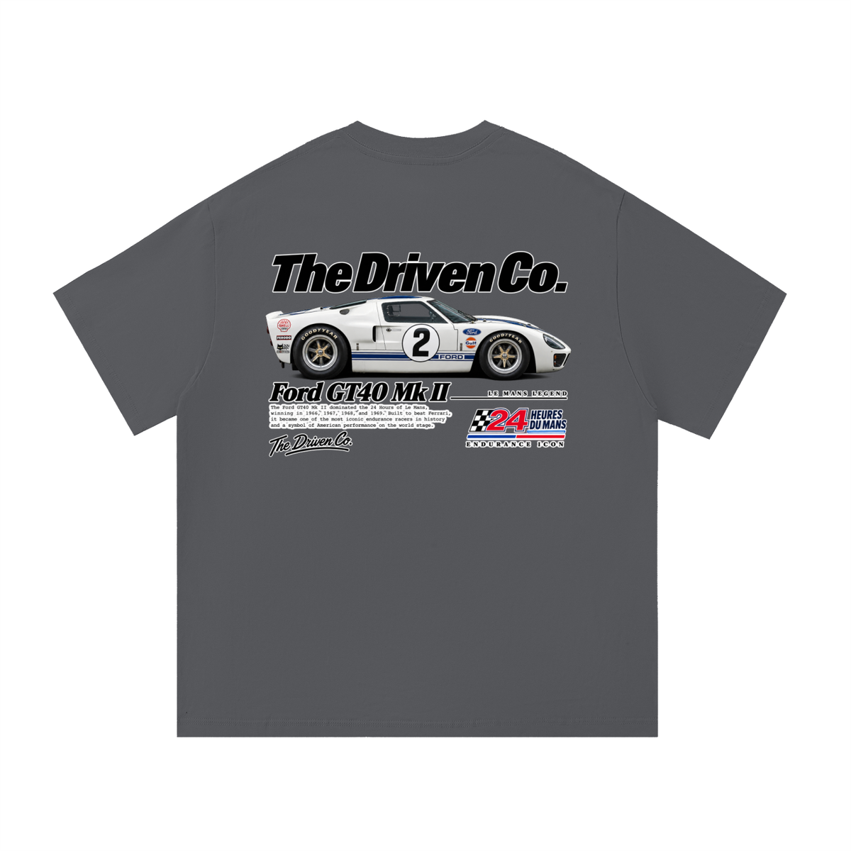 Ford GT40 Mk II Endurance Racing Graphic T-Shirt — Dark Grey — back
