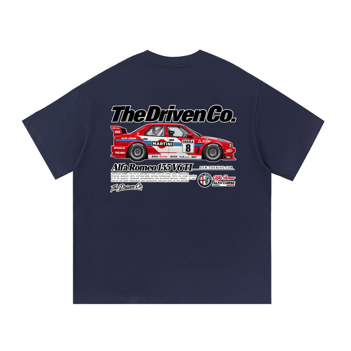 Alfa Romeo 155 Touring Car Graphic T-Shirt — Navy Blue — back