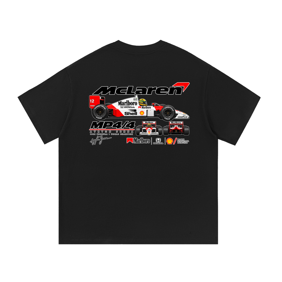 McLaren MP4/4 Racing Graphic T-Shirt — Black — back