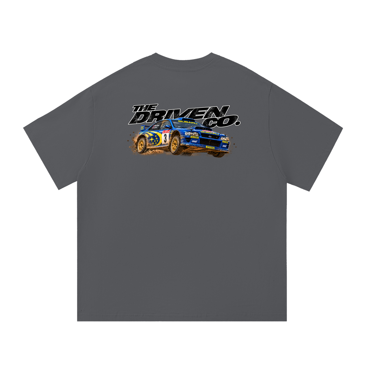 Subaru Impreza Rally Legends Graphic T-Shirt — Dark Grey — back