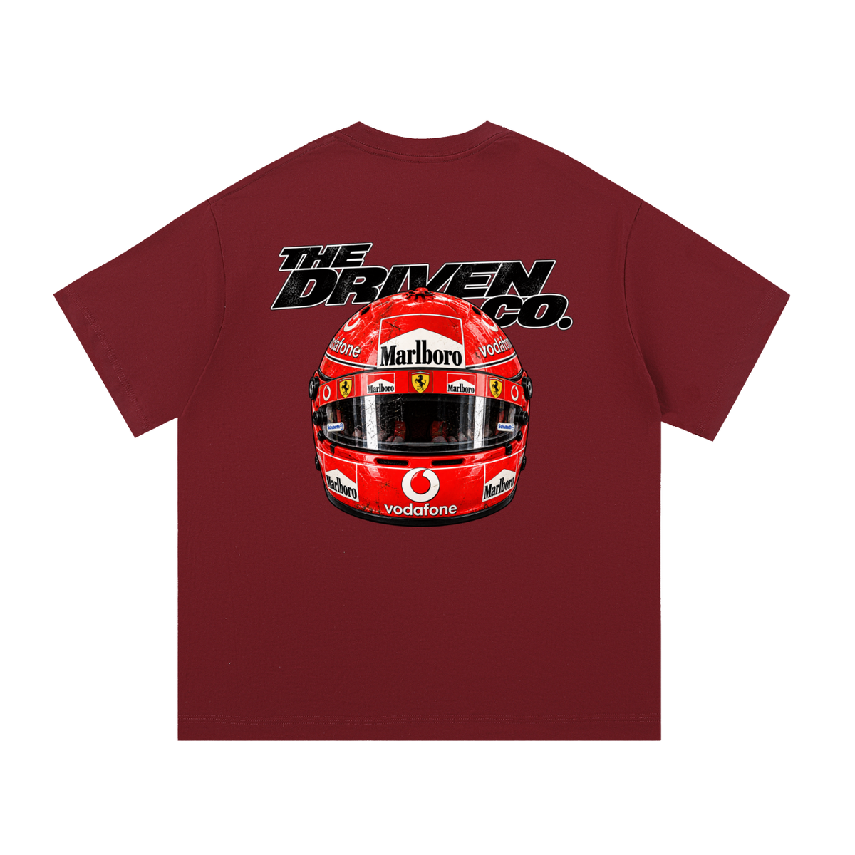 Michael Schumacher Helmet Graphic T-Shirt — Wine Red — back