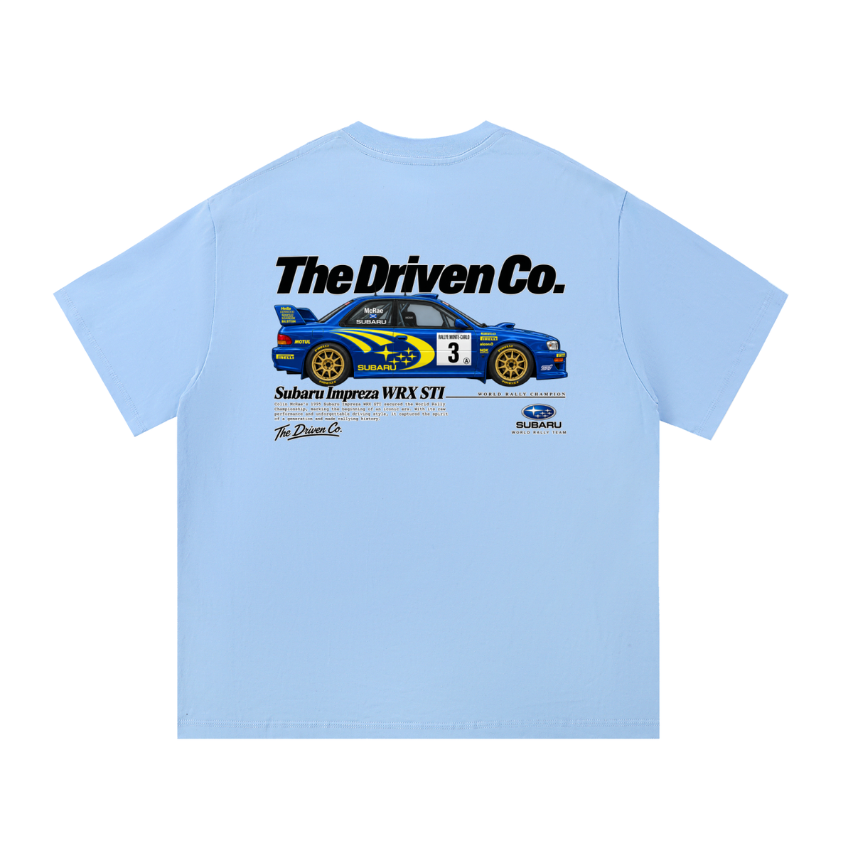 Subaru Impreza WRX STI Rally Graphic T-Shirt — Blue — back