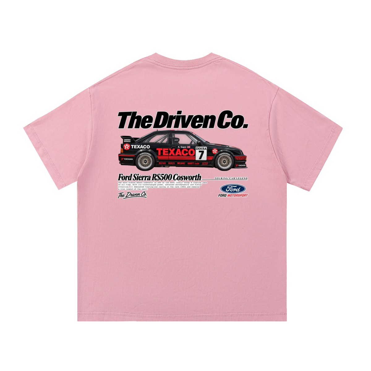 Ford Sierra RS500 Cosworth Racing Graphic T-Shirt — Pink — back