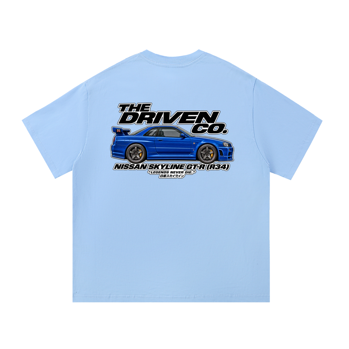 Nissan Skyline GT-R R34 Graphic T-Shirt — Blue — back