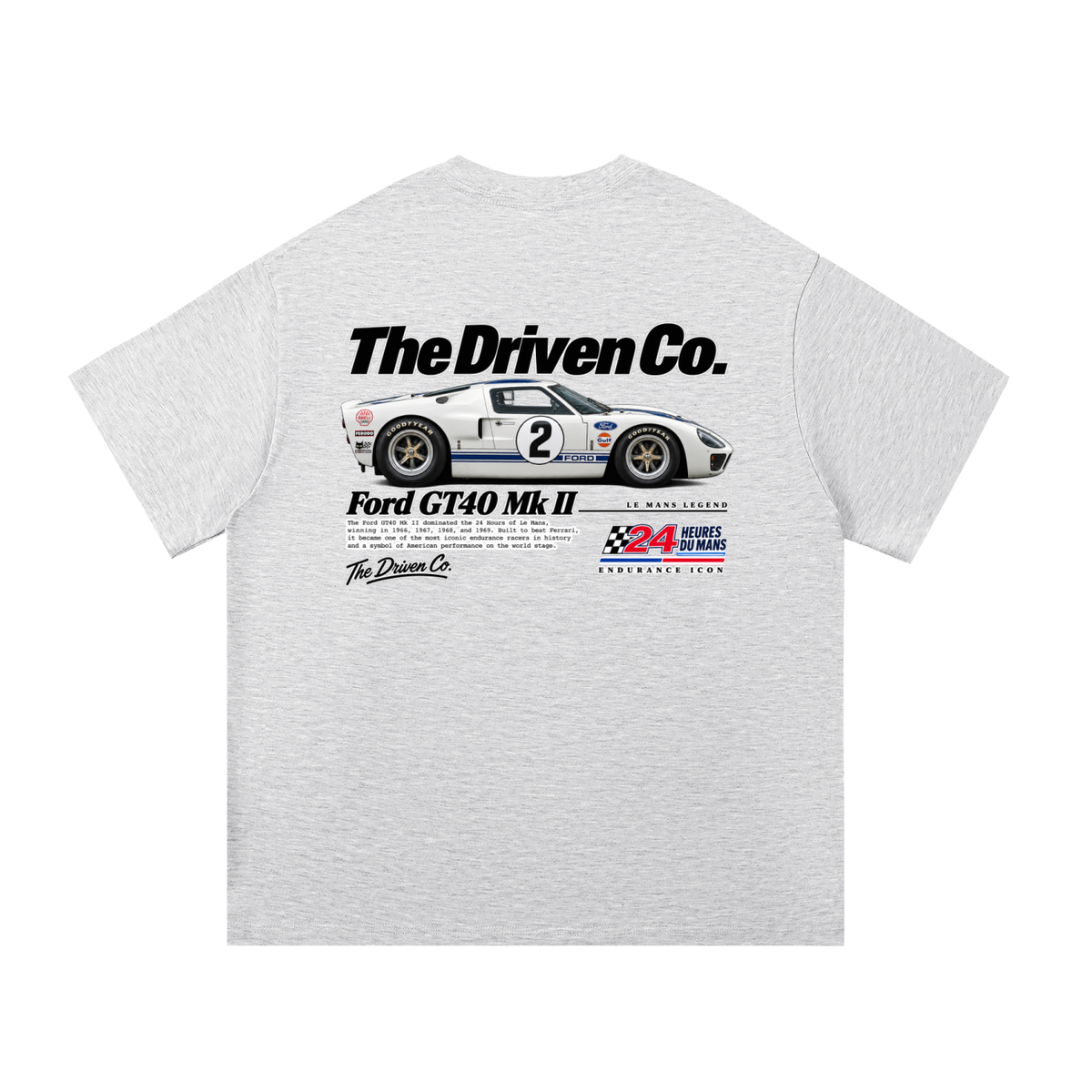 Ford GT40 Mk II Endurance Racing Graphic T-Shirt — White Grey — back