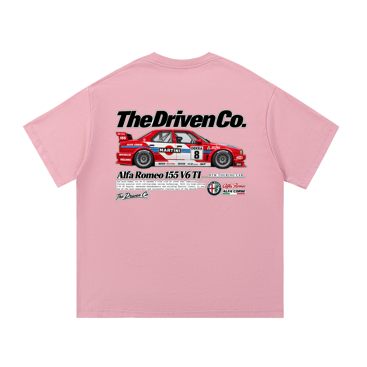 Alfa Romeo 155 Touring Car Graphic T-Shirt — Pink — back