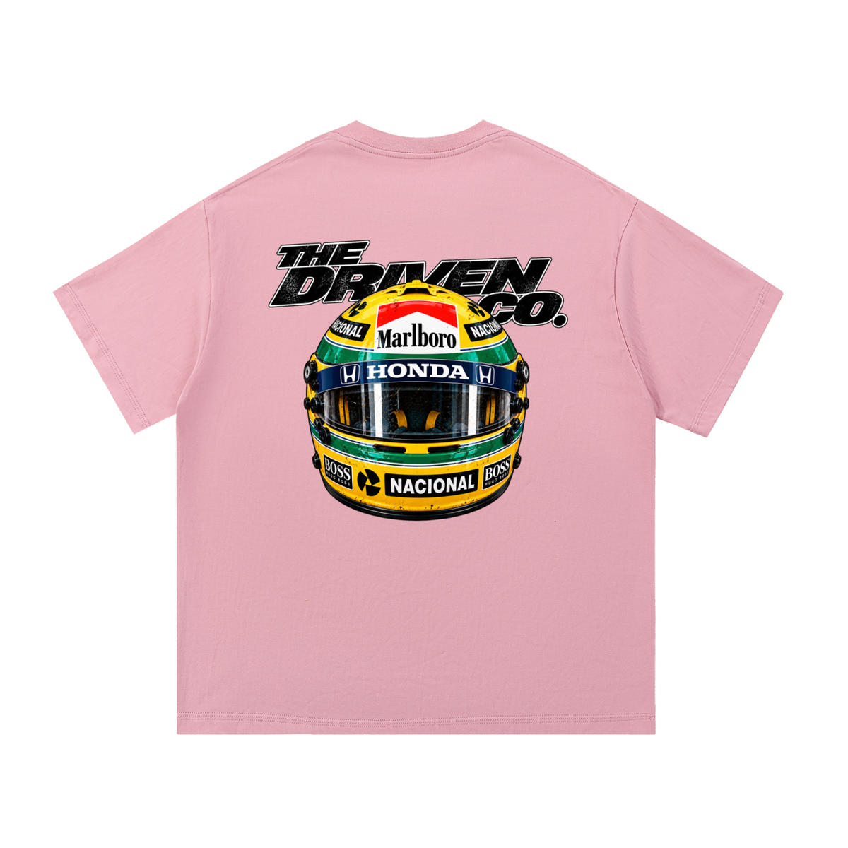 Ayrton Senna Helmet Graphic T-Shirt — Pink — back