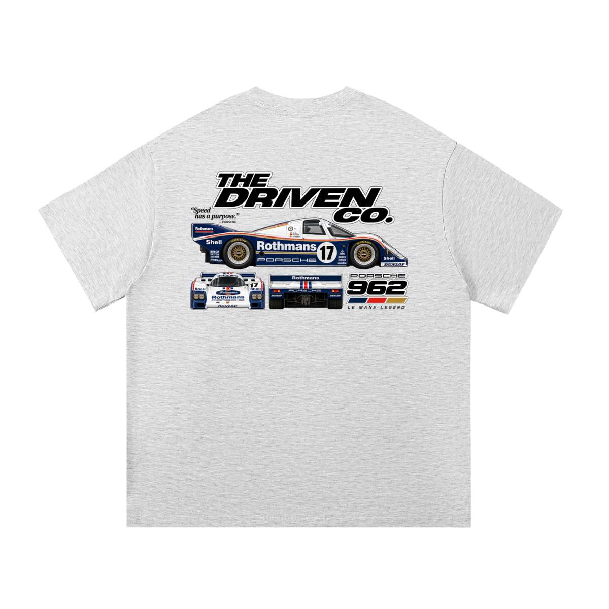 Porsche 962 Endurance Racing Graphic T-Shirt — White Grey — back