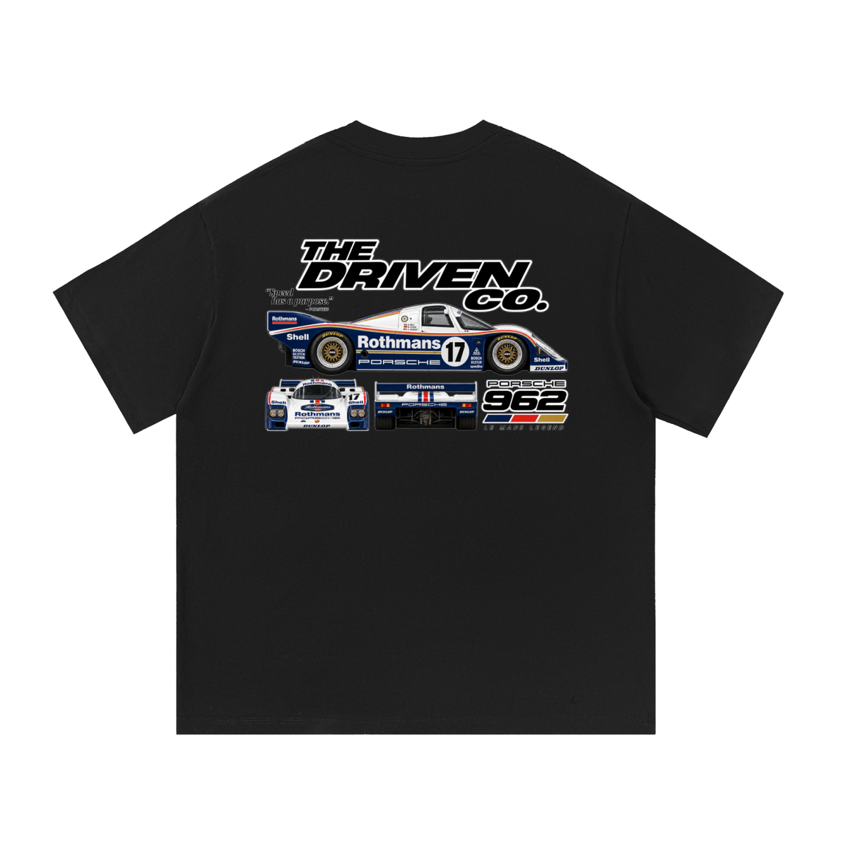 Porsche 962 Endurance Racing Graphic T-Shirt — Black — back