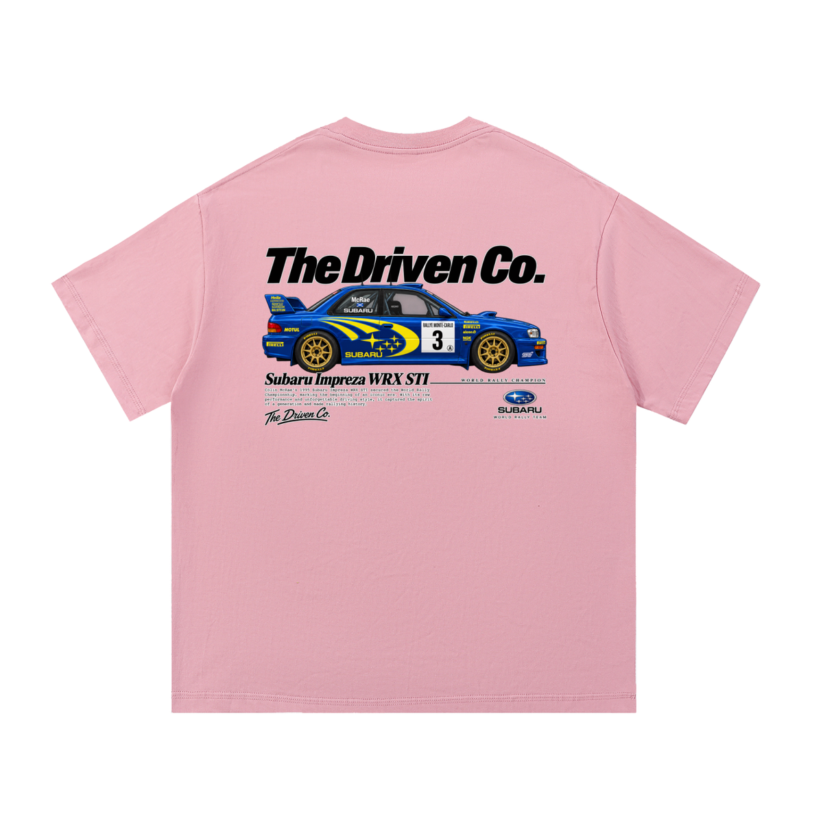 Subaru Impreza WRX STI Rally Graphic T-Shirt — Pink — back