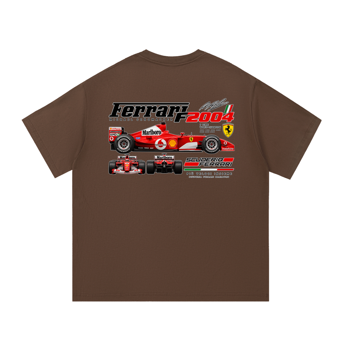 Ferrari F2004 Racing Graphic T-Shirt — Coffee — back