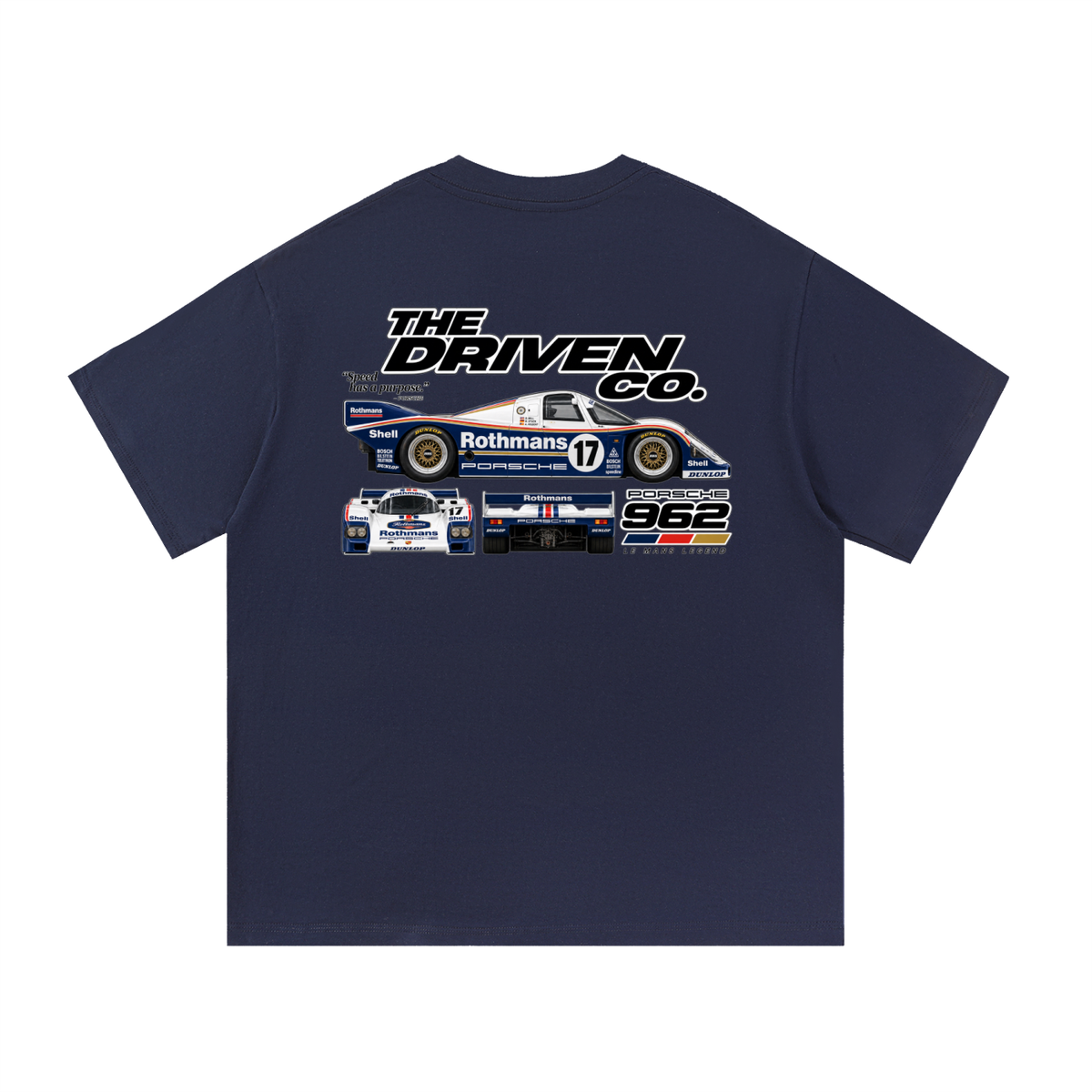 Porsche 962 Endurance Racing Graphic T-Shirt — Navy Blue — back