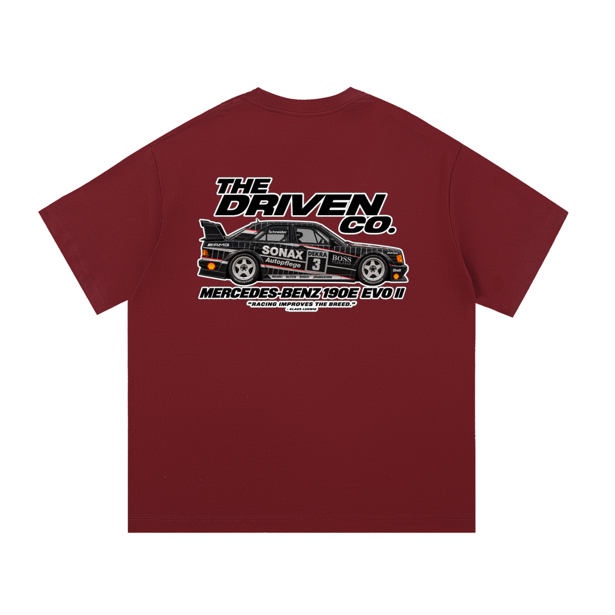 Mercedes-Benz 190E Evo II Racing Graphic T-Shirt — Wine Red — back